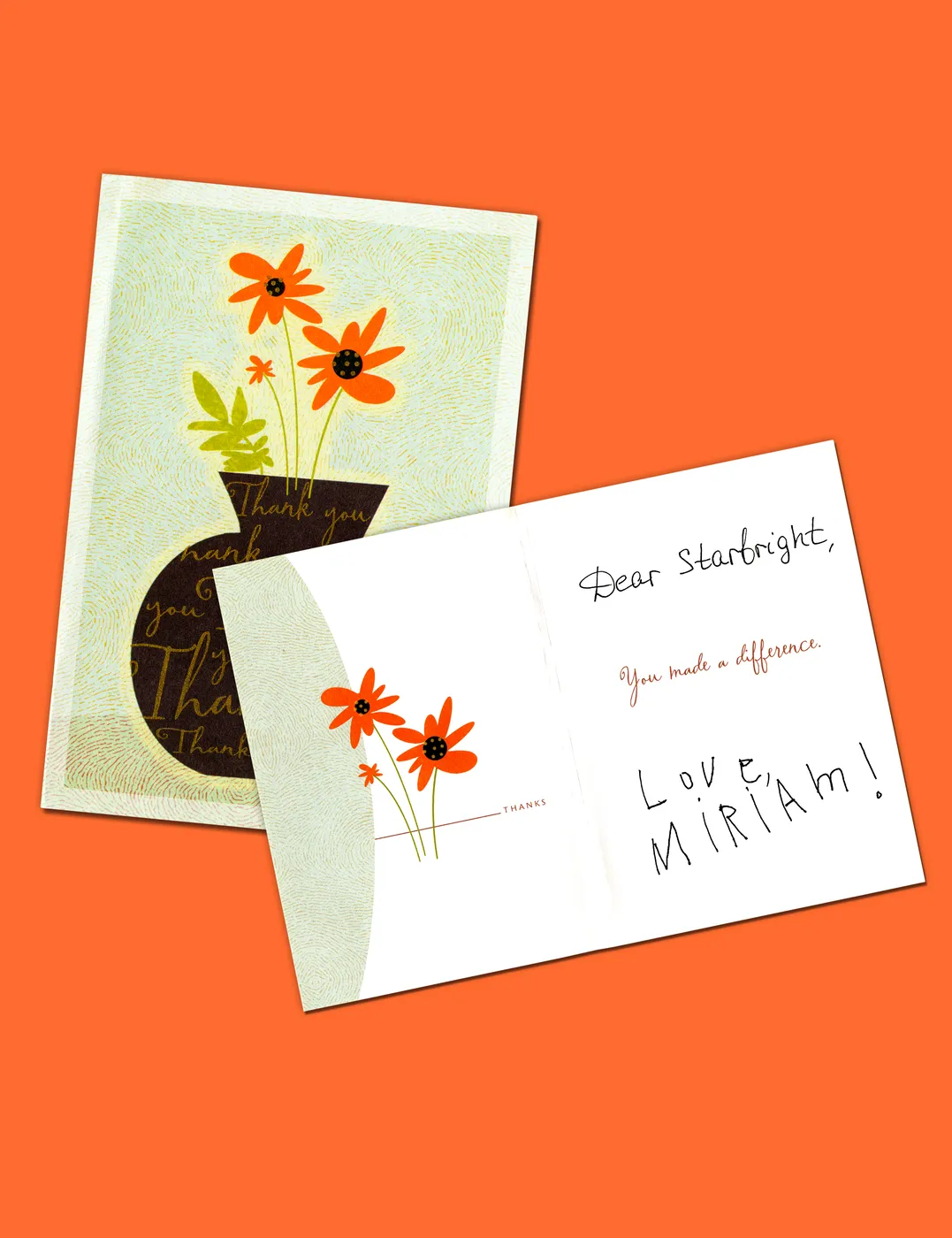 A floral thank-you card from a Starbright family